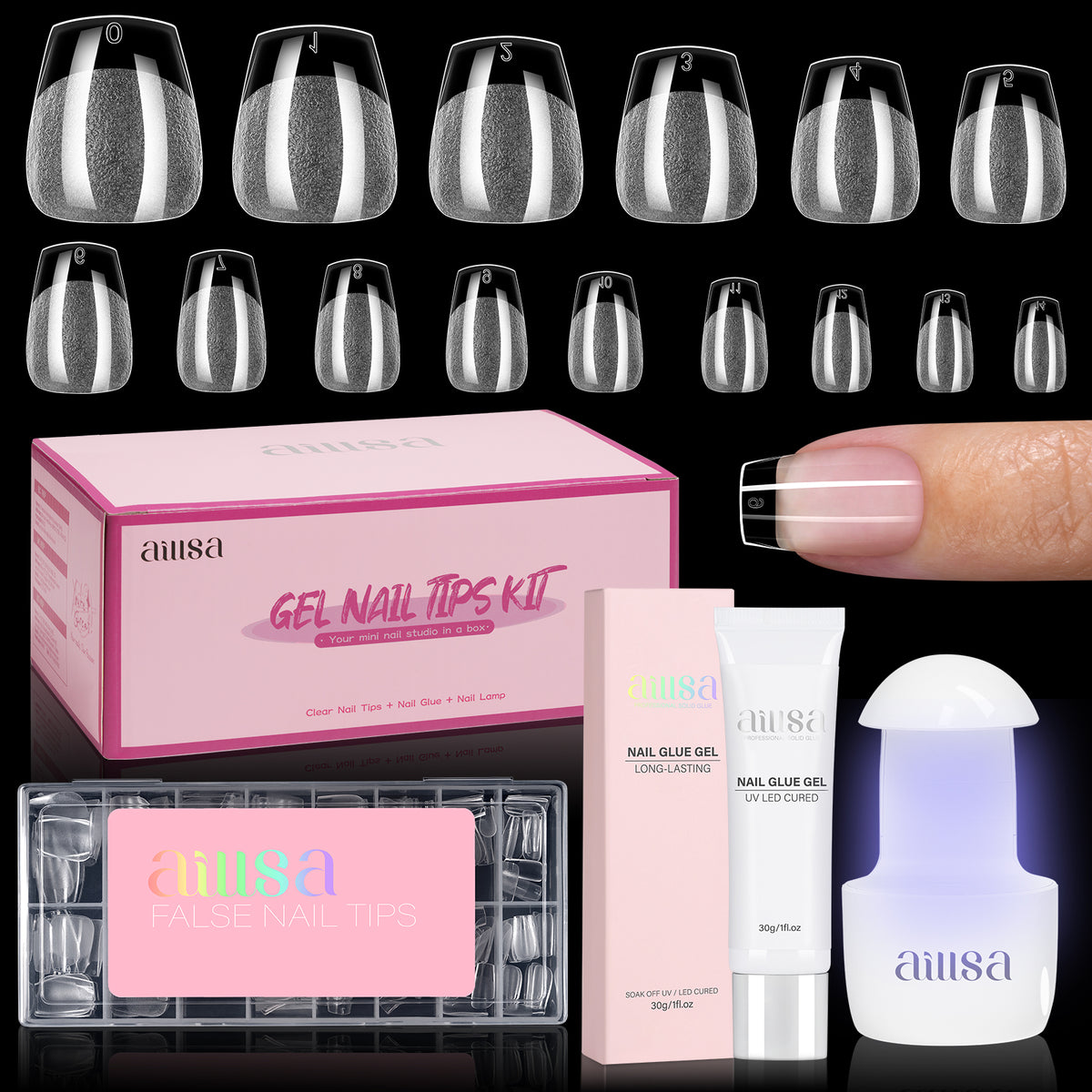 Nail Tips Set With Mini UV Cure Lamp & 30g Strong Solid Nail Glue 