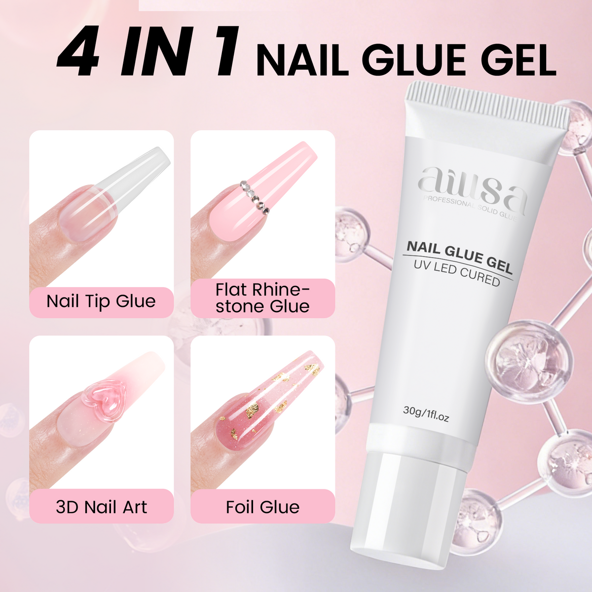 Nail Tips Set With Mini UV Cure Lamp & 30g Strong Solid Nail Glue 