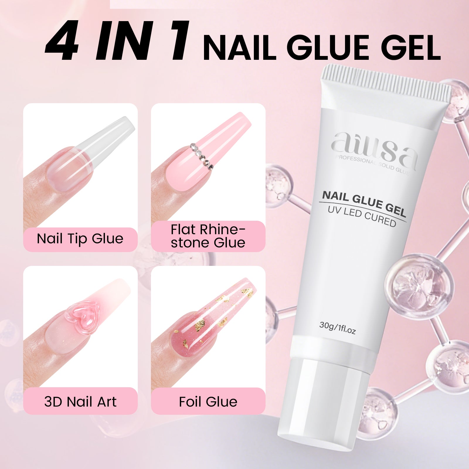 Nail Tips Set With Mini UV Cure Lamp & 30g Strong Solid Nail Glue 