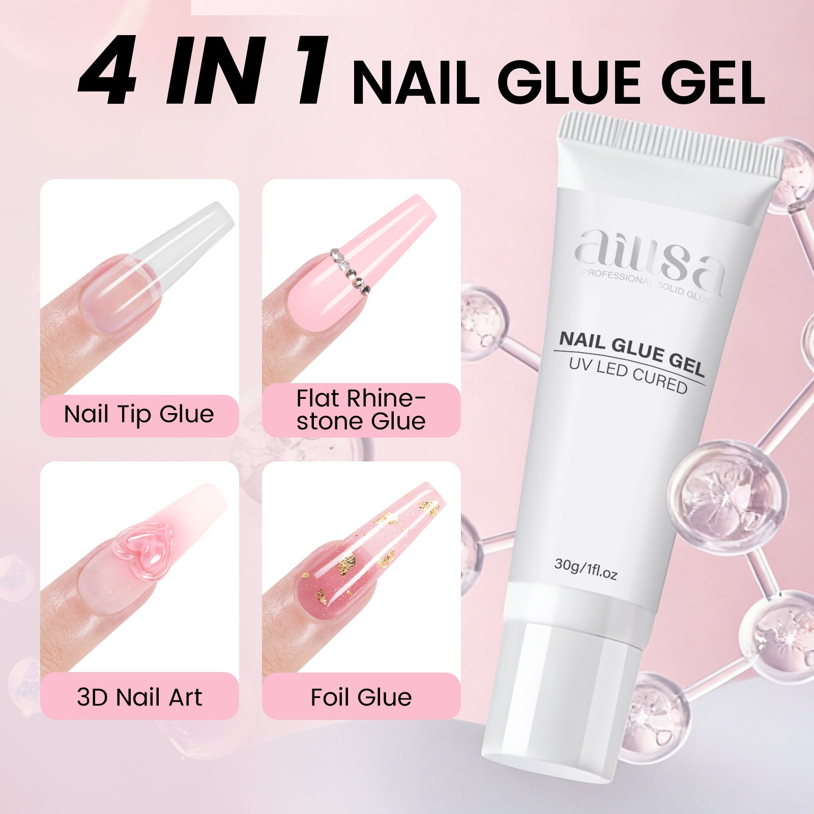 Nail Tips Set With Mini UV Cure Lamp & 30g Strong Solid Nail Glue 