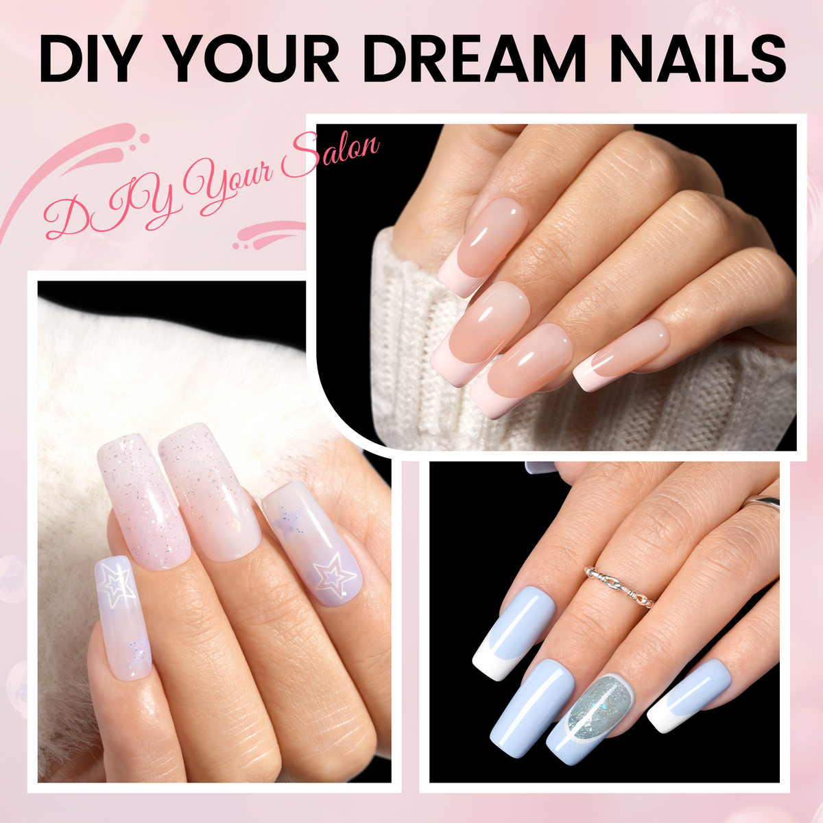Nail Tips Set With Mini UV Cure Lamp & 30g Strong Solid Nail Glue 