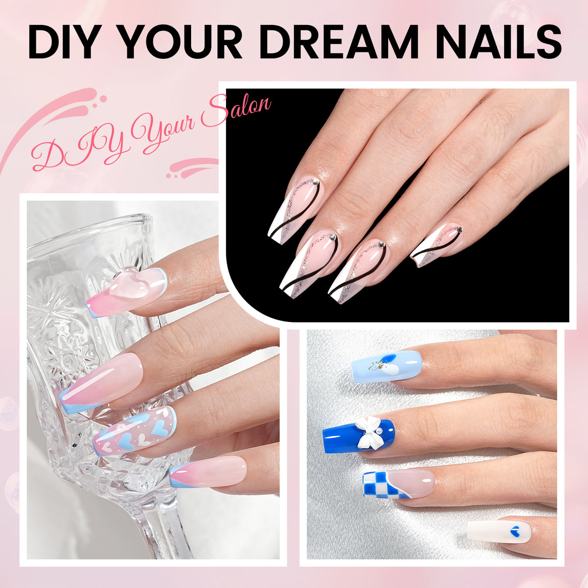 Nail Tips Set With Mini UV Cure Lamp & 30g Strong Solid Nail Glue 