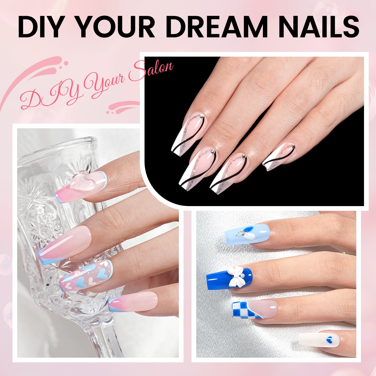 Nail Tips Set With Mini UV Cure Lamp & 30g Strong Solid Nail Glue 