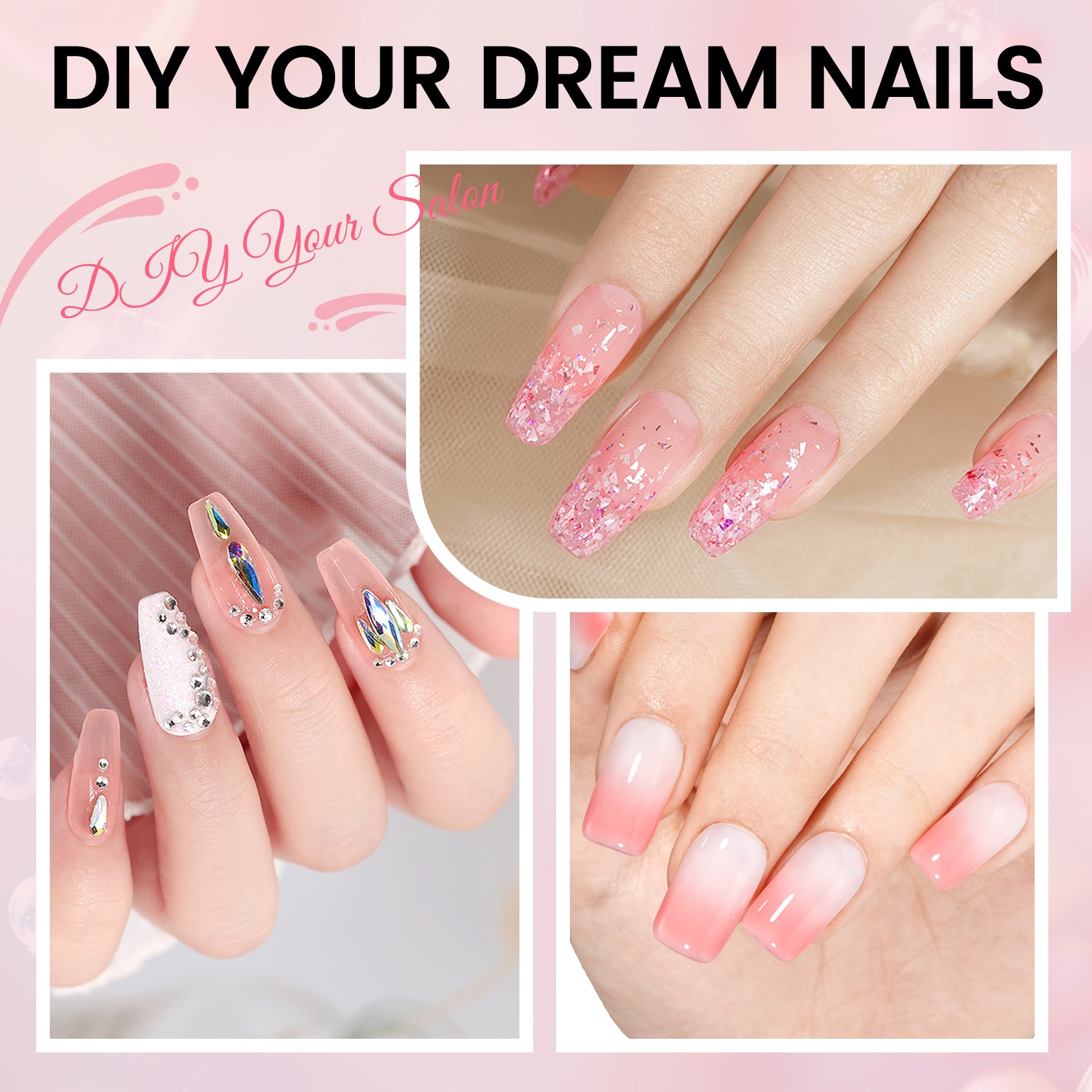 Nail Tips Set With Mini UV Cure Lamp & 30g Strong Solid Nail Glue 