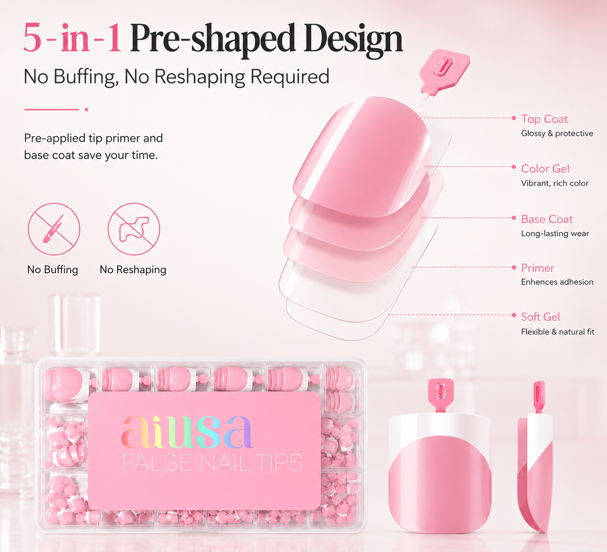 AILLSA Square Glossy French Tip Toe Nail Press on