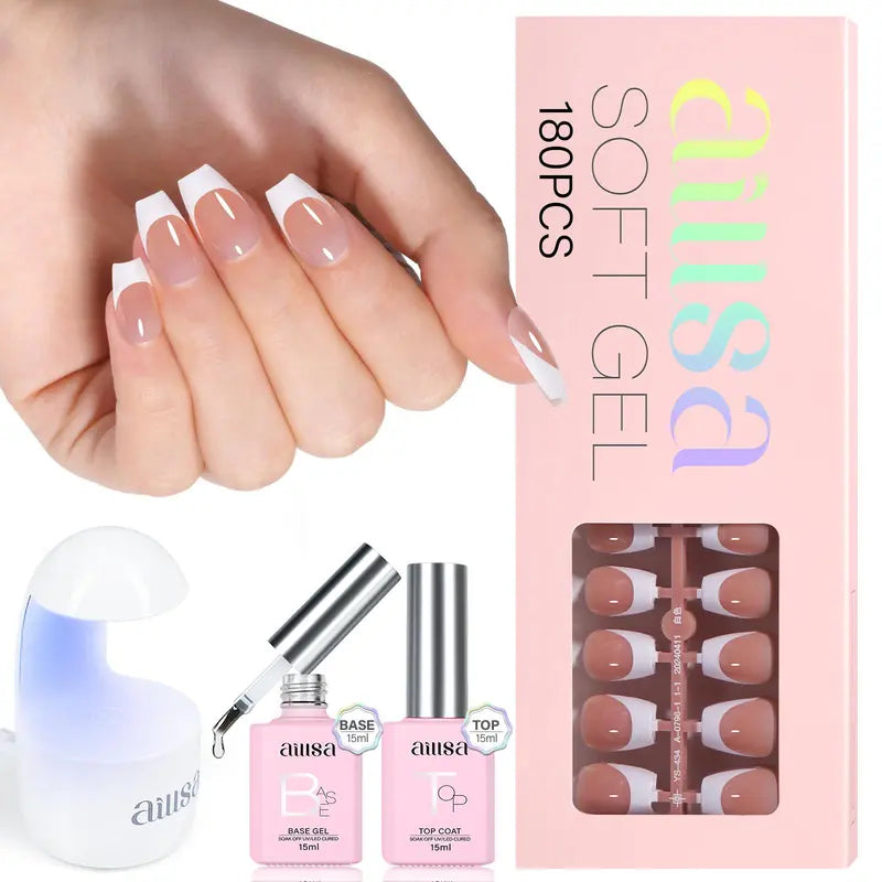 AILLSA French Tip Nails Set | 180Pcs 15 Sizes 