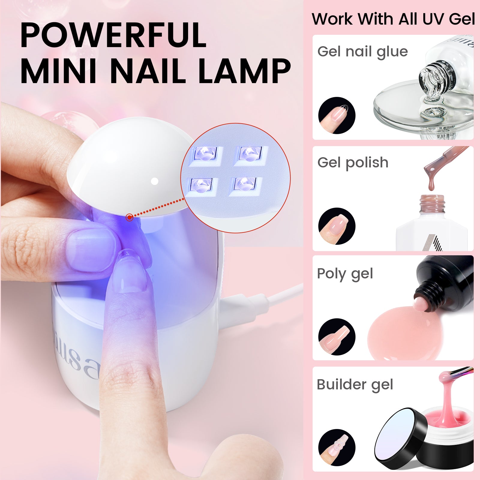 Nail Tips Set With Mini UV Cure Lamp & 30g Strong Solid Nail Glue 