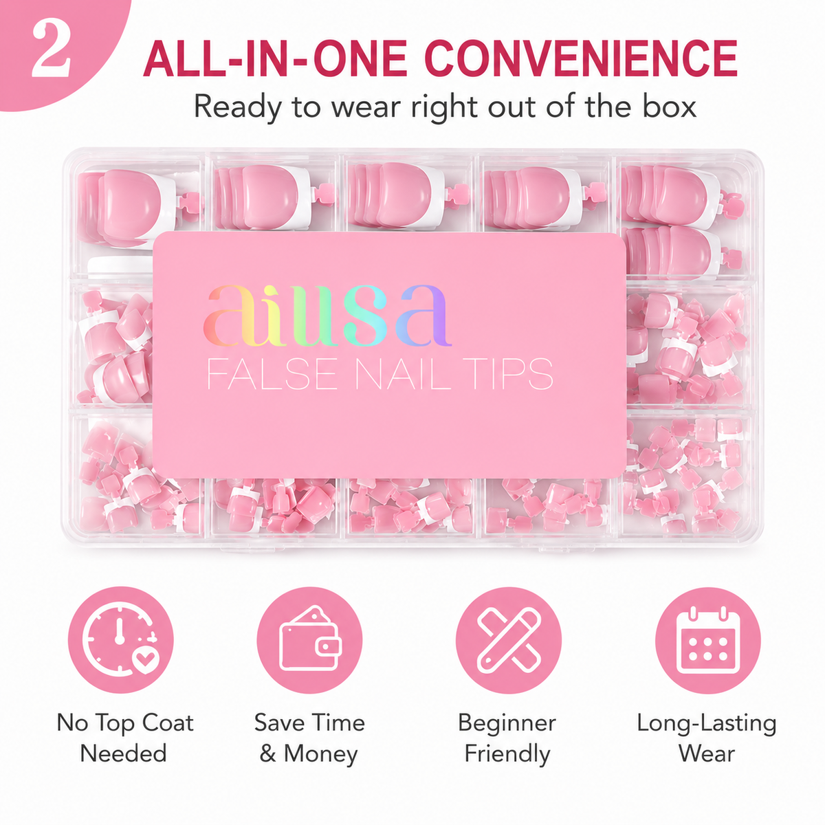 AILLSA Square Glossy French Tip Toe Nail Press on