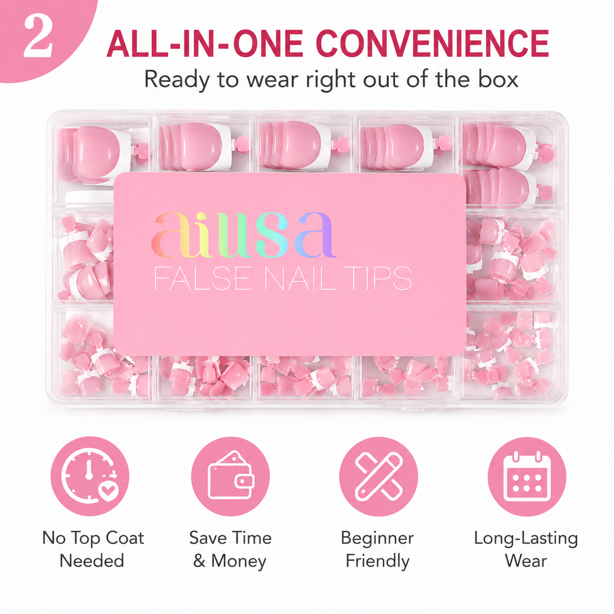 AILLSA Square Glossy French Tip Toe Nail Press on