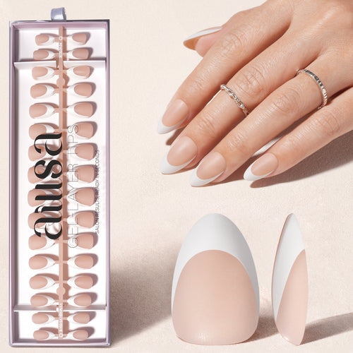 Nude Base French Tip Press On Nails #Matte-Finish - Short-Almond