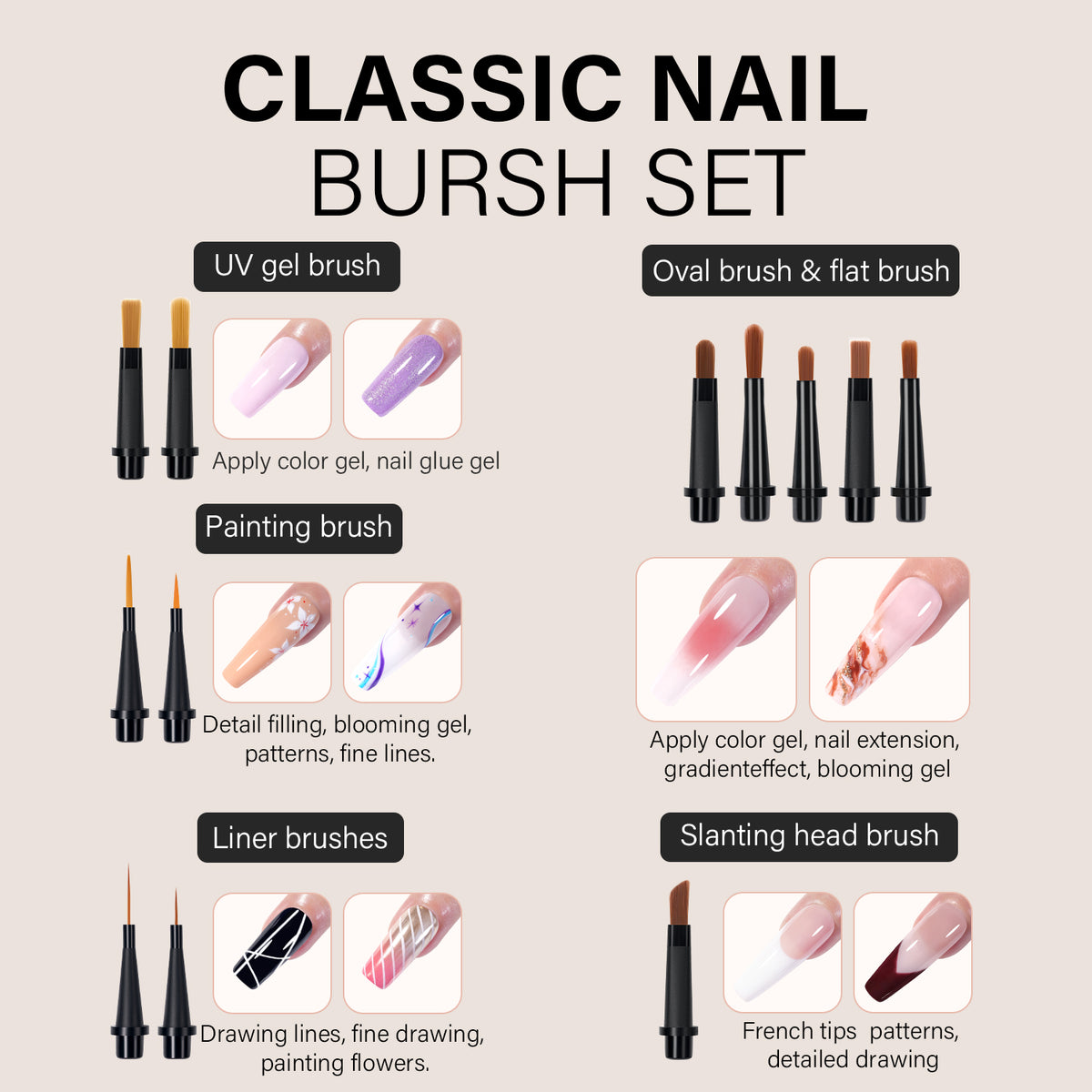 AILLSA Nail Art Brush Set 