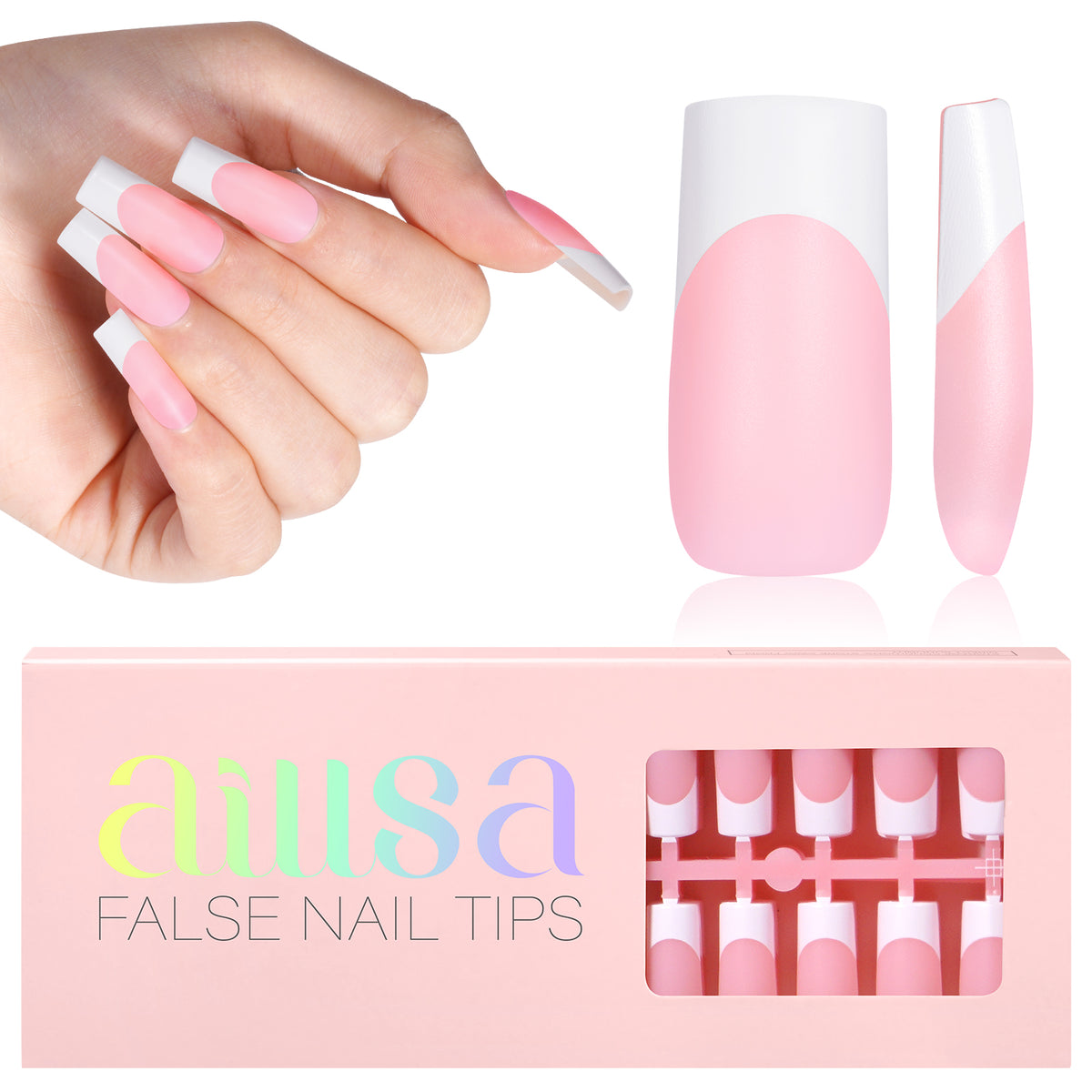 Medium Square French Tip Press on Nails 