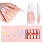 Long Coffin French Tip Press on Nails 
