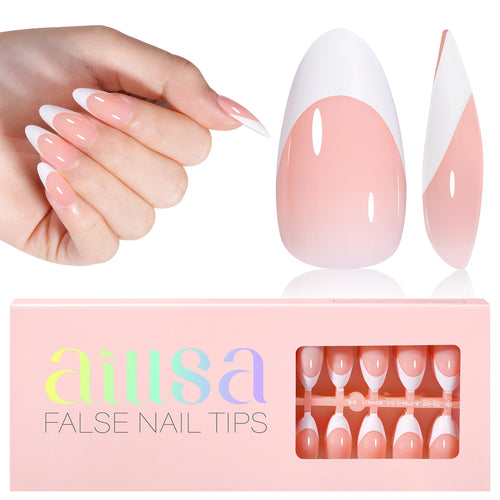 Almond French Tip Press on Nails #Peach-nude