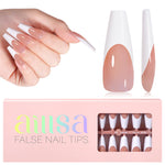 Long Coffin French Tip Press on Nails 