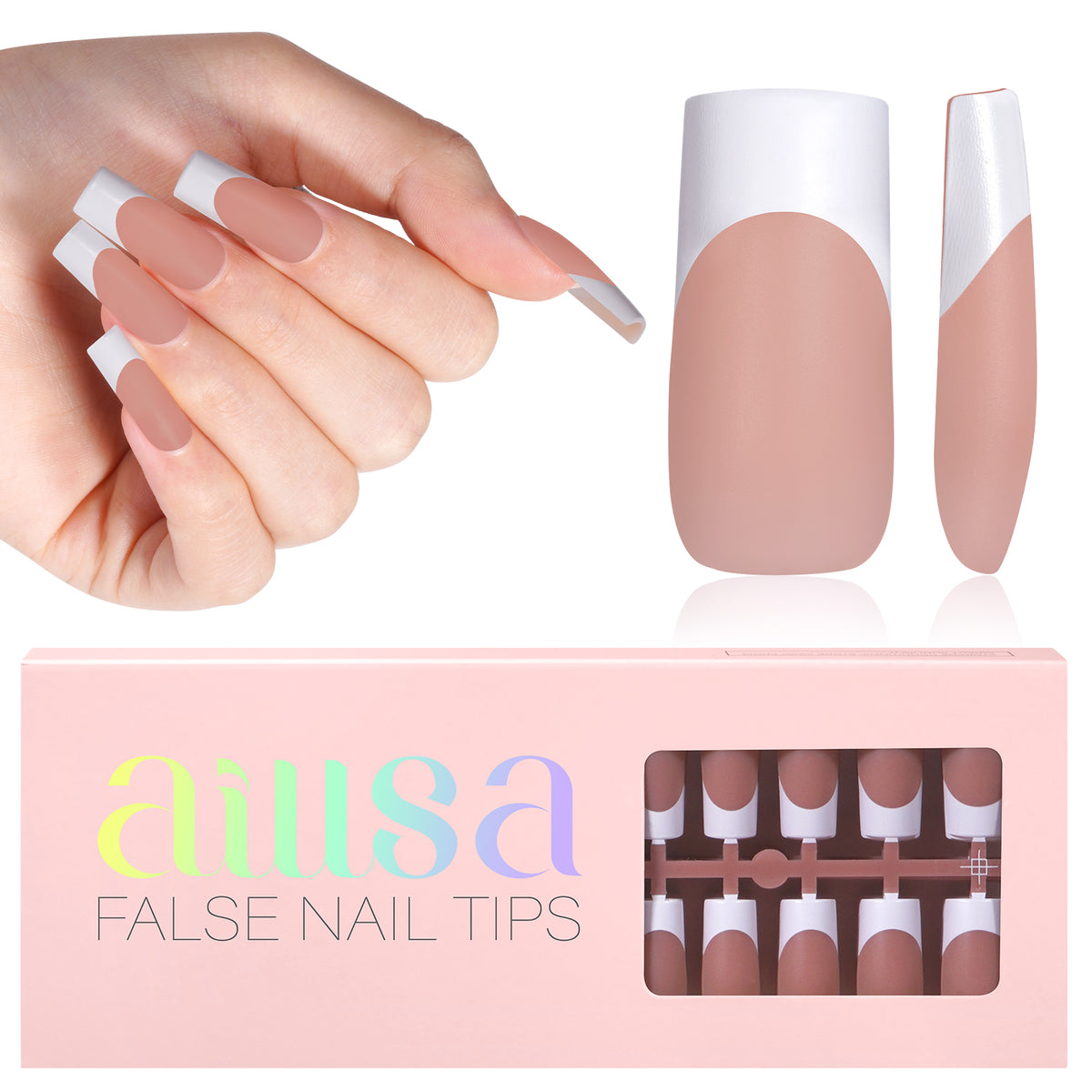 Medium Square French Tip Press on Nails 