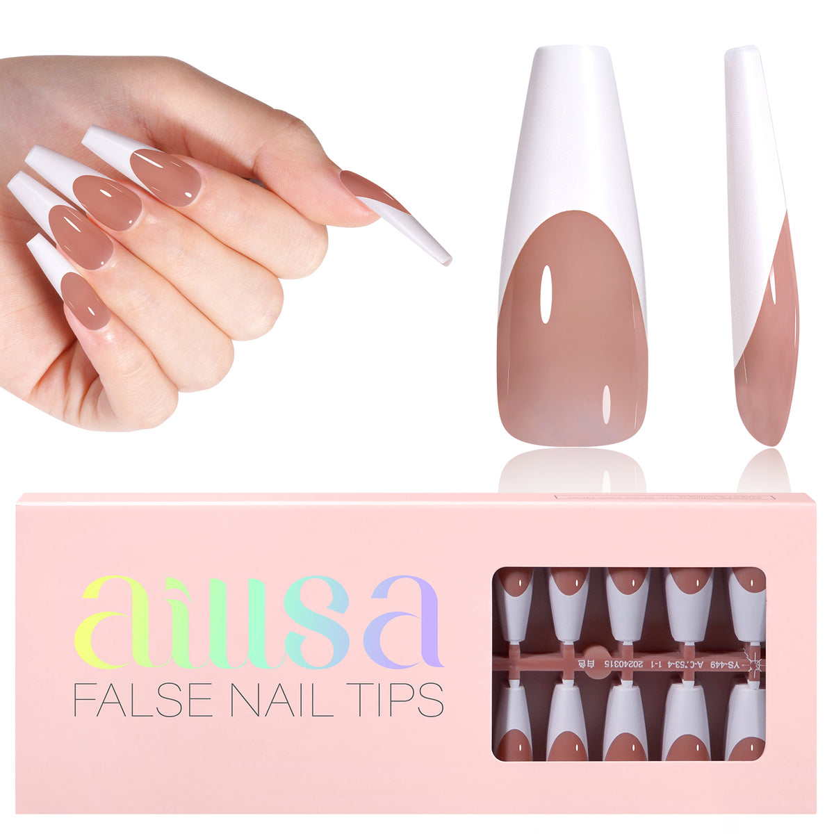 Long Coffin French Tip Press on Nails 