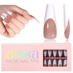 Long Coffin French Tip Press on Nails 