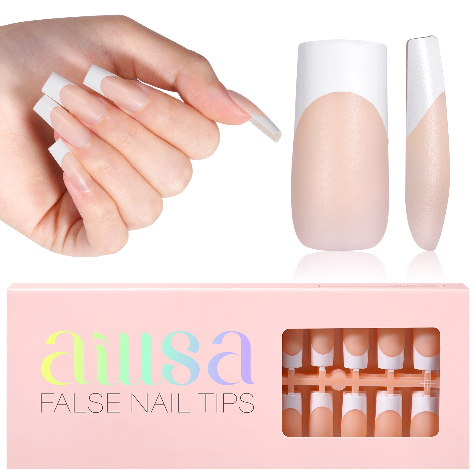 Medium Square French Tip Press on Nails 