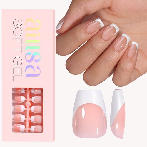 AILLSA Extra Short Coffin French Tip Press on Nails | 180Pcs 15 Sizes