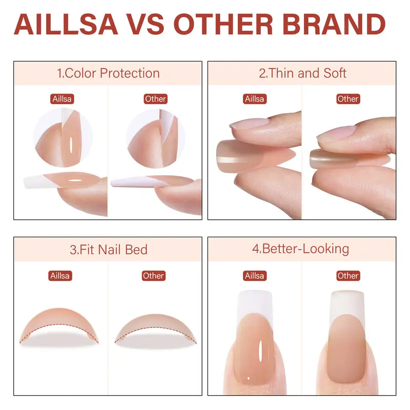 AILLSA French Tip Nails Set | 180Pcs 15 Sizes