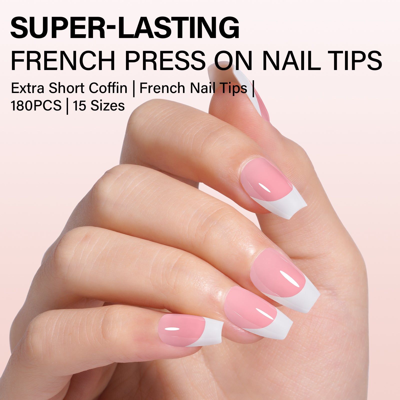Extra Short Coffin French Tip Press on Nails 