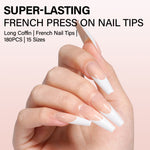 Long Coffin French Tip Press on Nails 