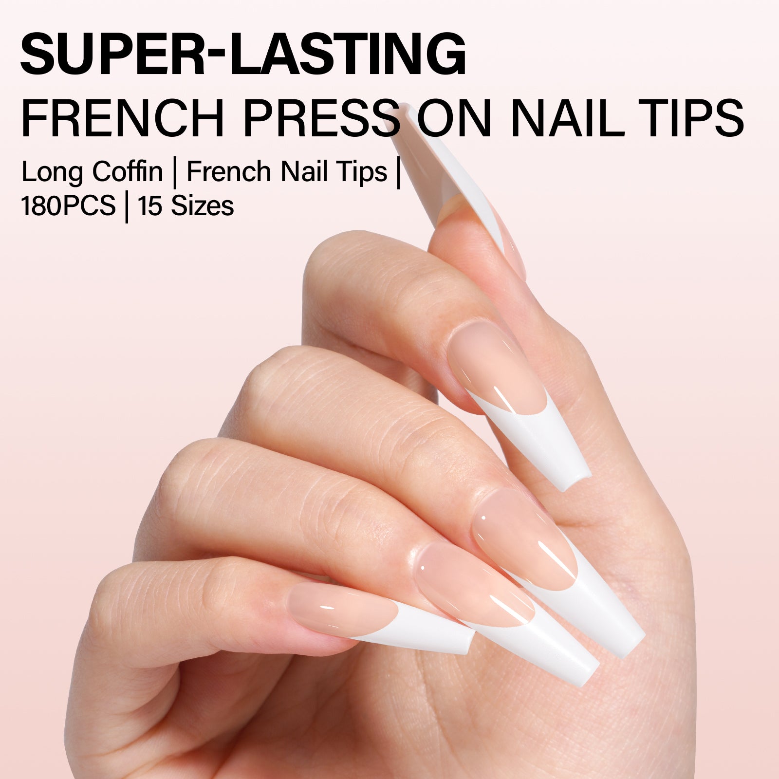 Long Coffin French Tip Press on Nails 