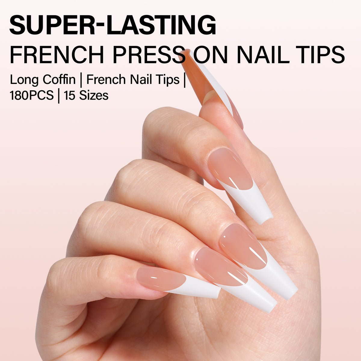 Long Coffin French Tip Press on Nails 