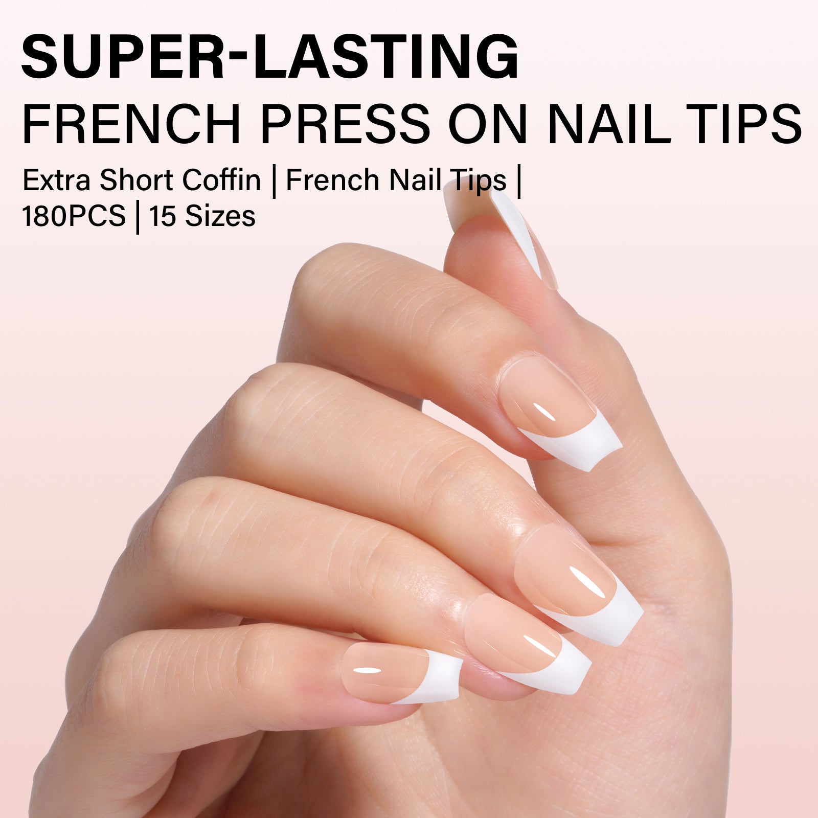 Extra Short Coffin French Tip Press on Nails 