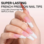 Long Coffin French Tip Press on Nails 