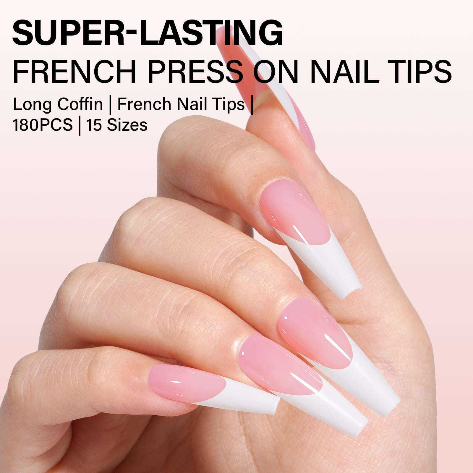 Long Coffin French Tip Press on Nails 