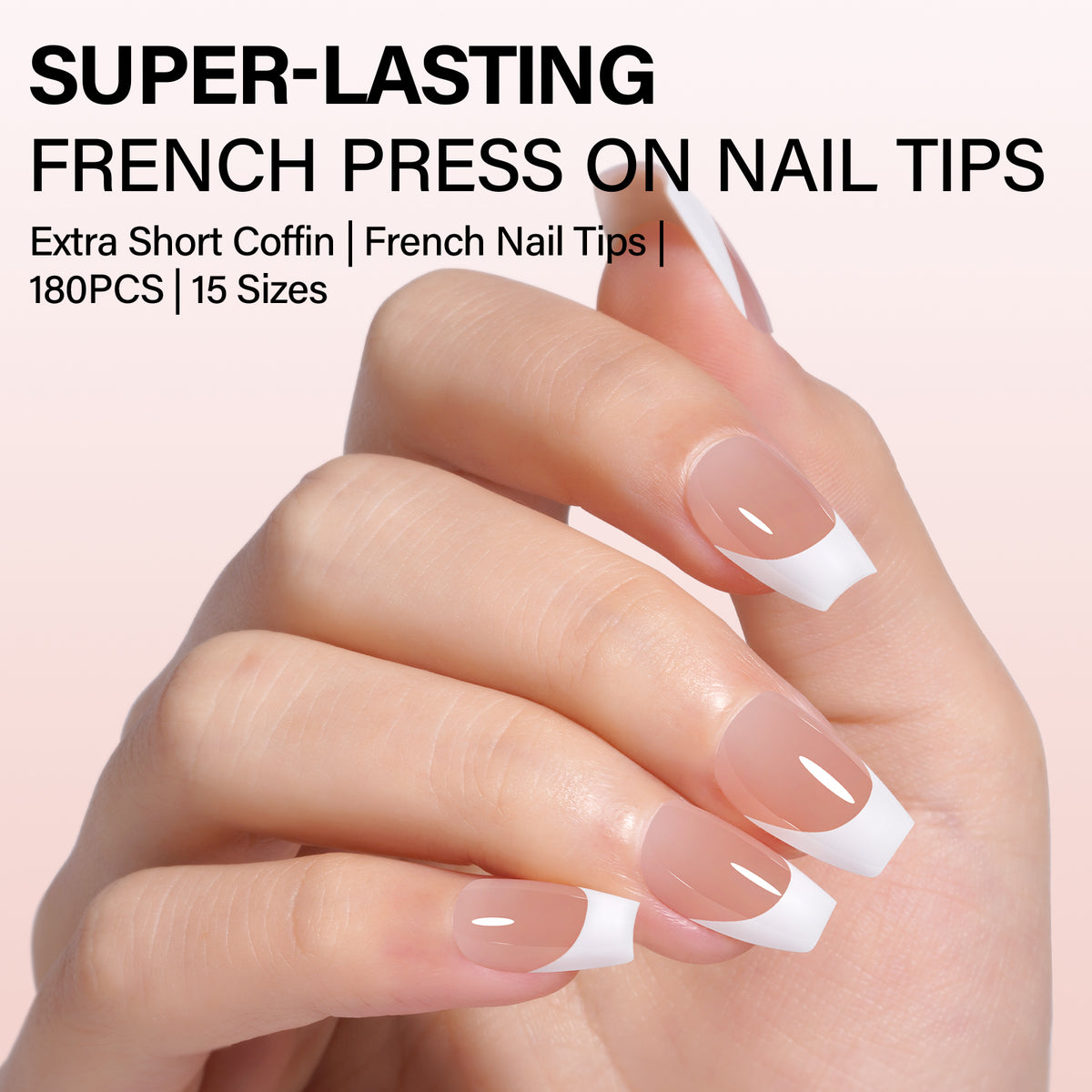 Extra Short Coffin French Tip Press on Nails 
