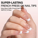 Extra Short Coffin French Tip Press on Nails 