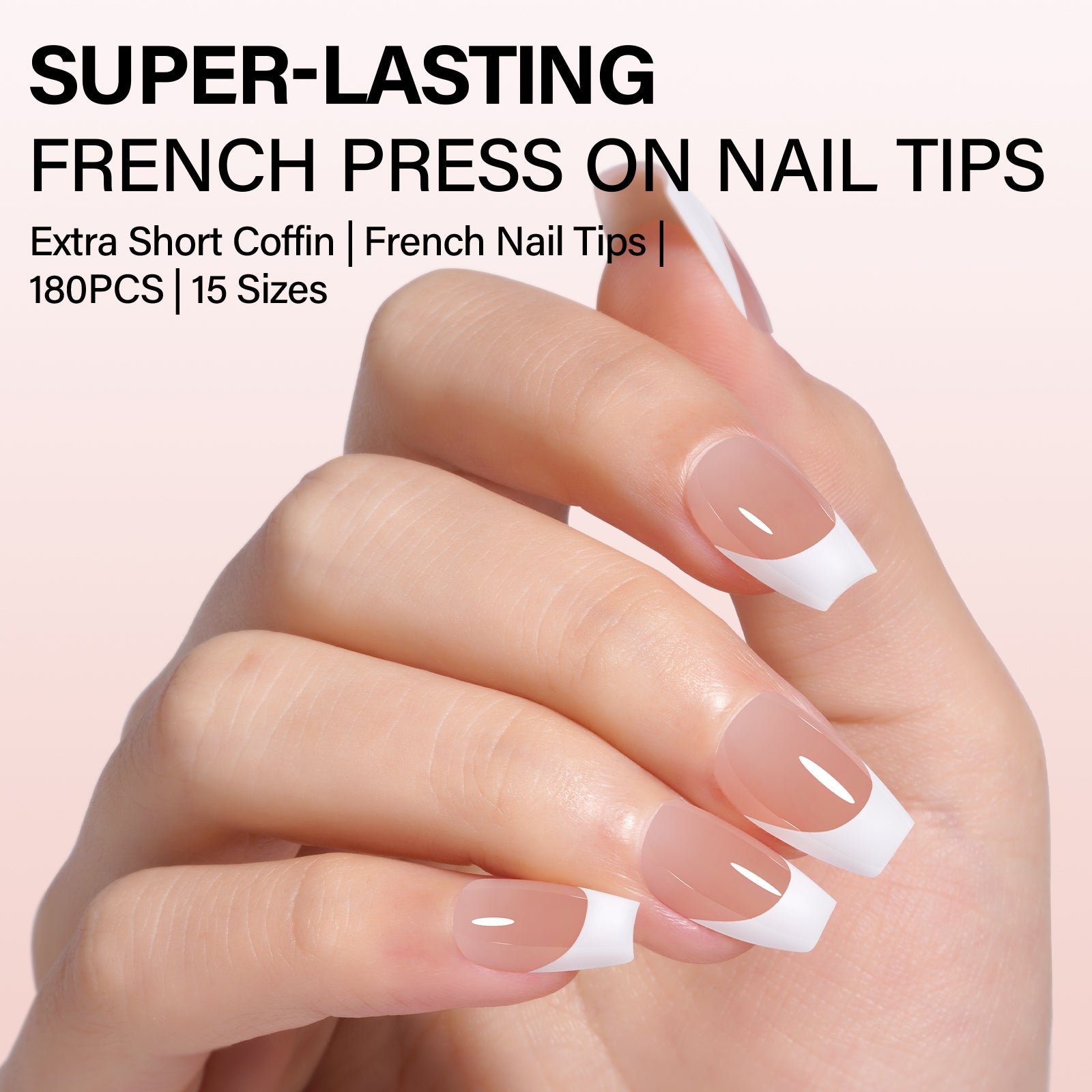 Extra Short Coffin French Tip Press on Nails 