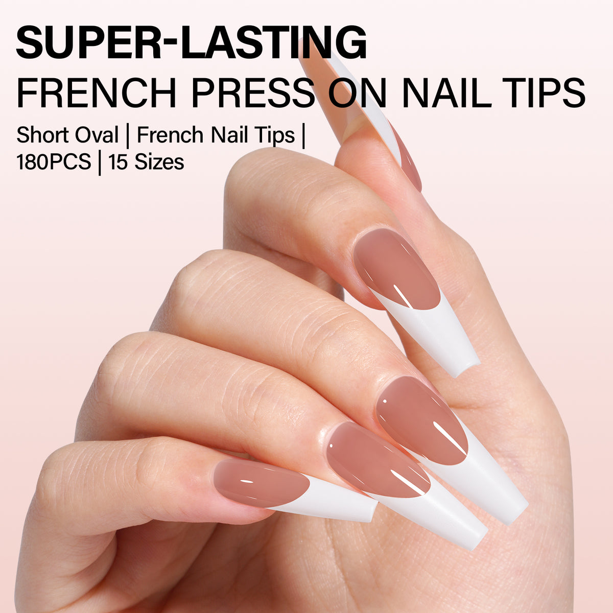 Long Coffin French Tip Press on Nails 