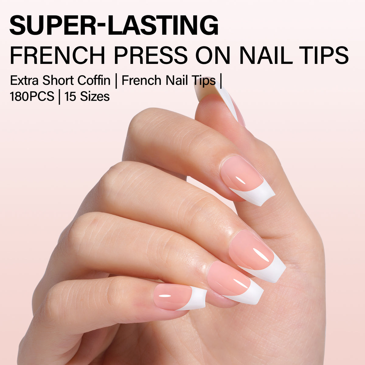 Extra Short Coffin French Tip Press on Nails 