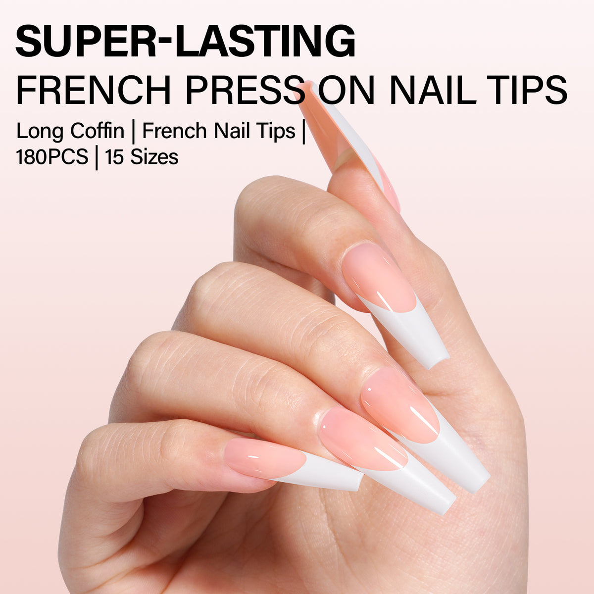 Long Coffin French Tip Press on Nails 