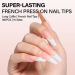 Long Coffin French Tip Press on Nails 