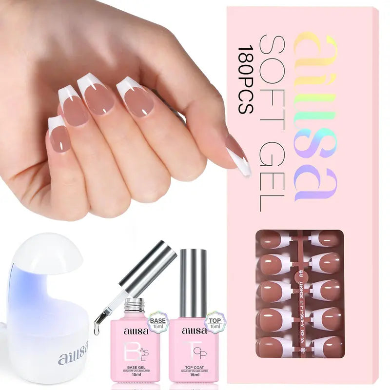 AILLSA French Tip Nails Set | 180Pcs 15 Sizes 