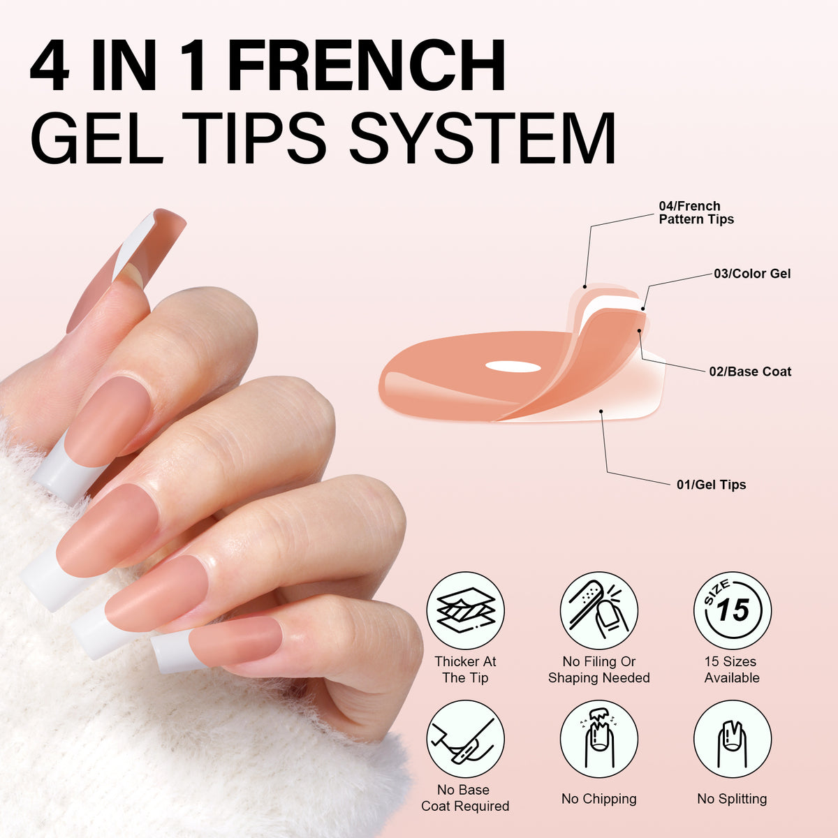 Medium Square French Tip Press on Nails 