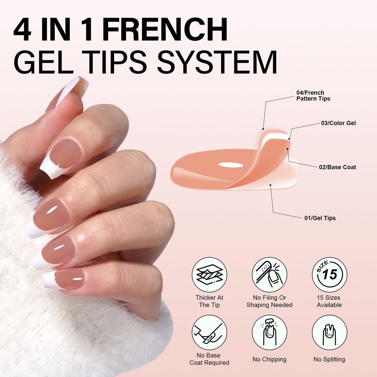 Extra Short Coffin French Tip Press on Nails 
