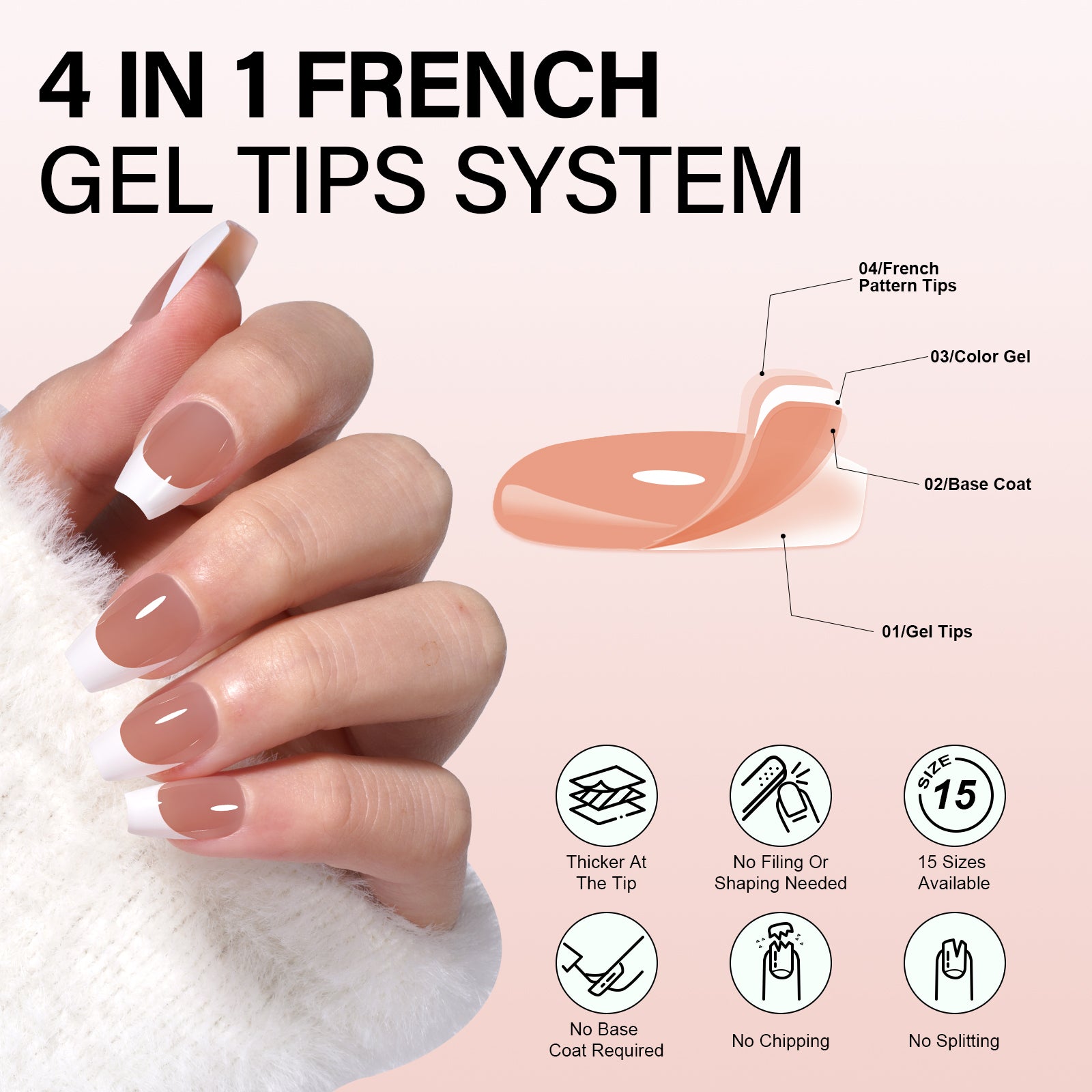 Extra Short Coffin French Tip Press on Nails 