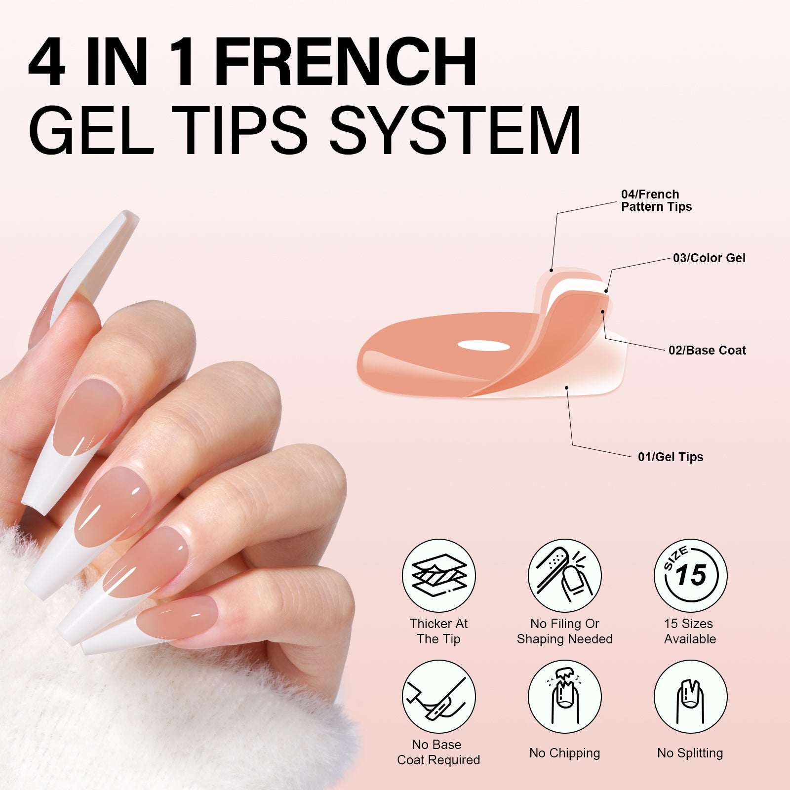 Long Coffin French Tip Press on Nails 