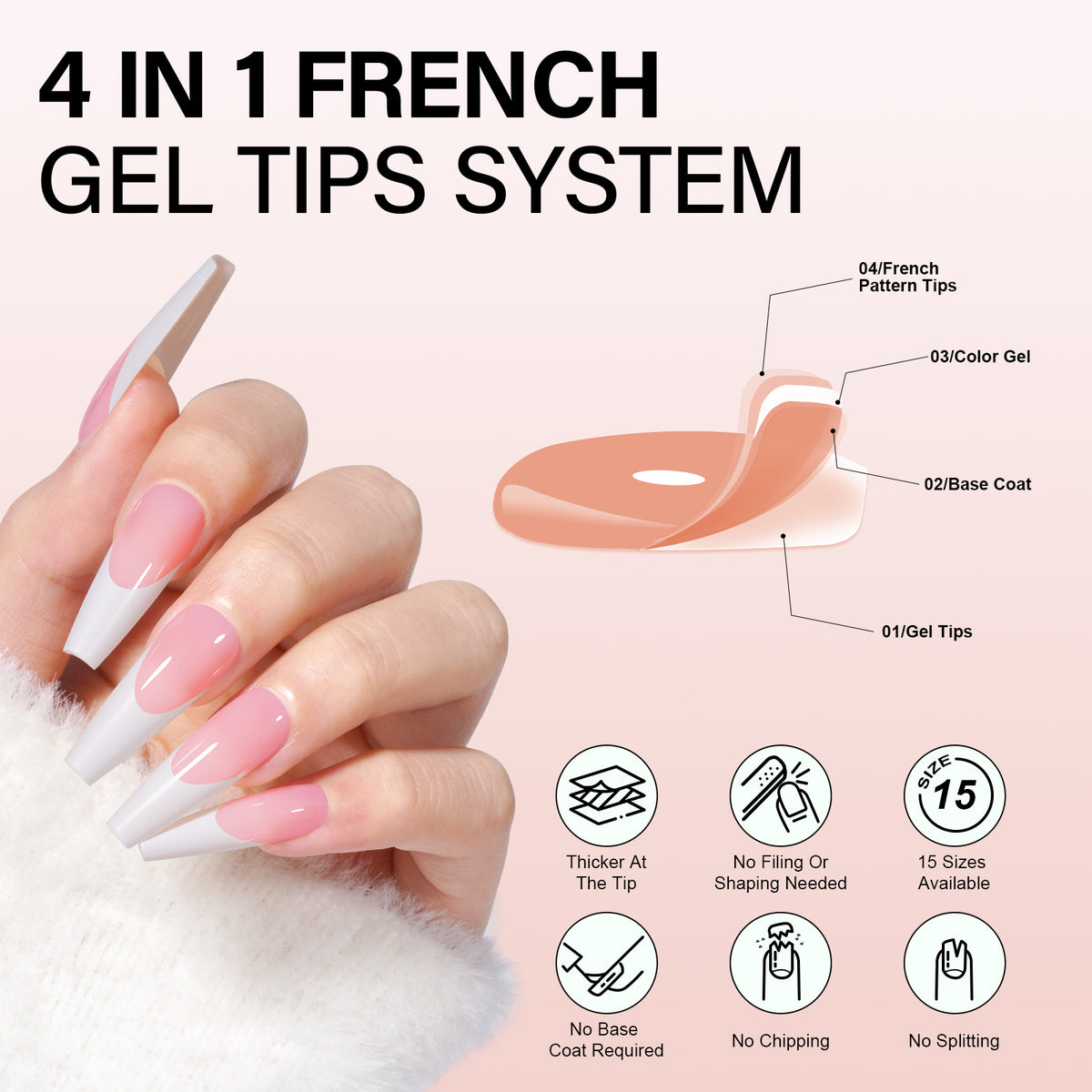 Long Coffin French Tip Press on Nails 