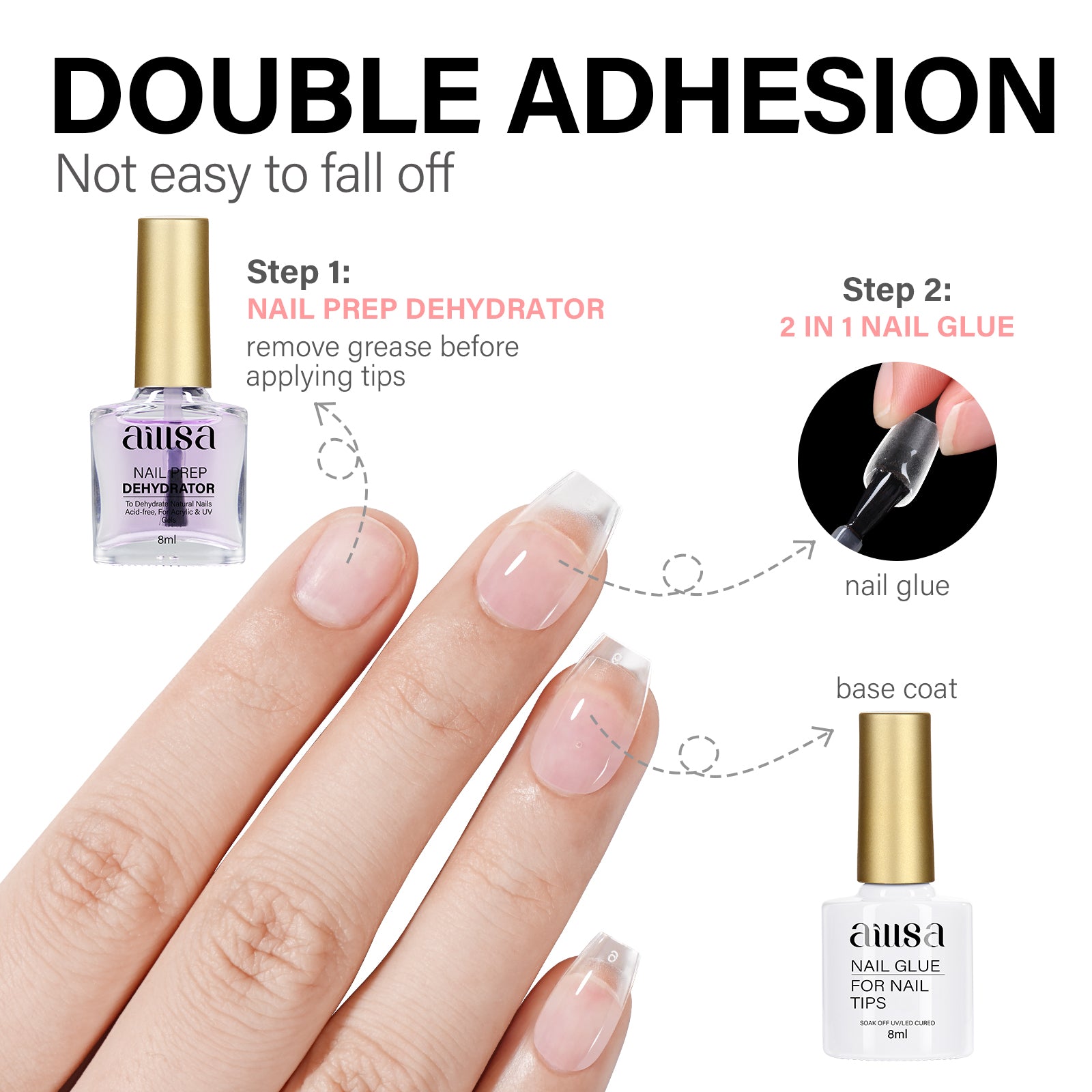 AILLSA Gel Nail Kit 240pcs Matte Nail Tips with 2 In 1 Nail Glue Polish Nail kit  