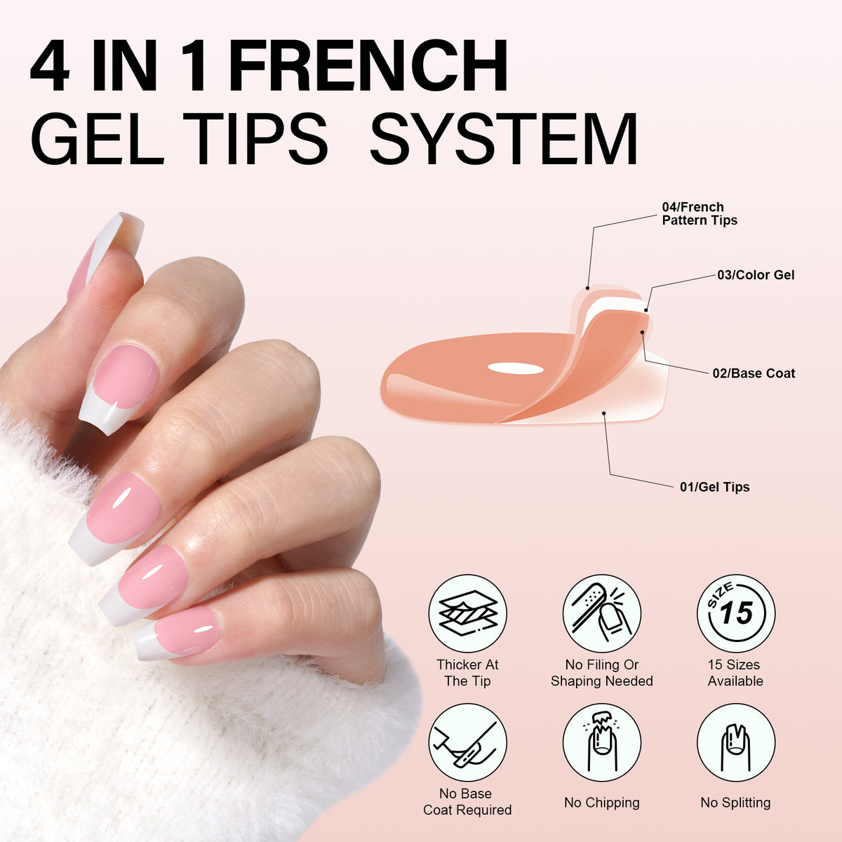 Extra Short Coffin French Tip Press on Nails 