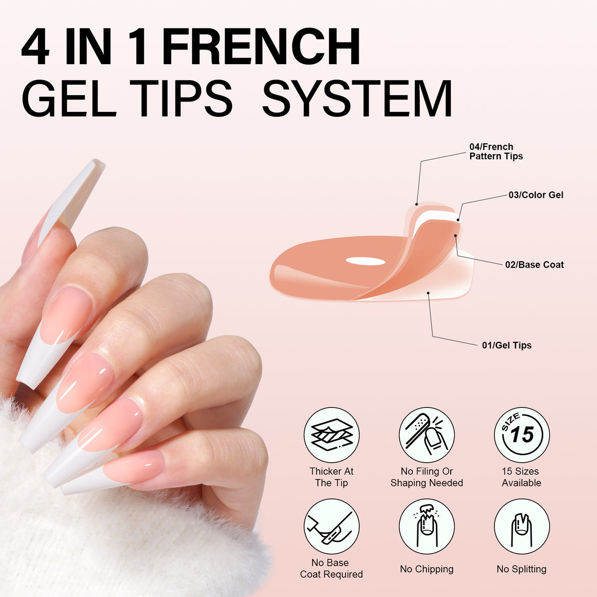 Long Coffin French Tip Press on Nails 