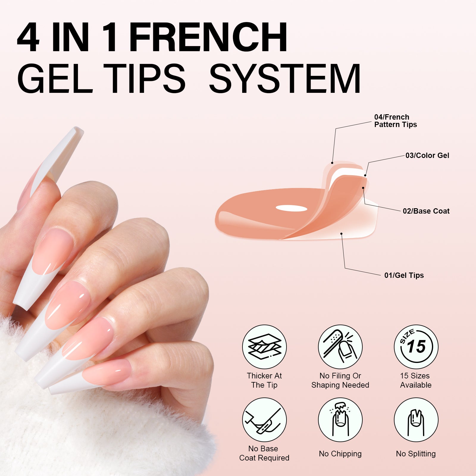 Long Coffin French Tip Press on Nails 