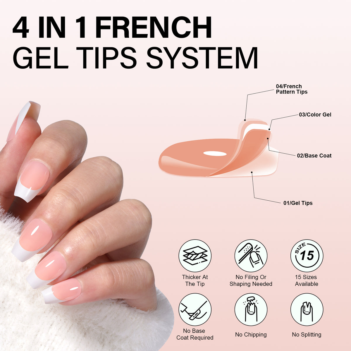 Extra Short Coffin French Tip Press on Nails 